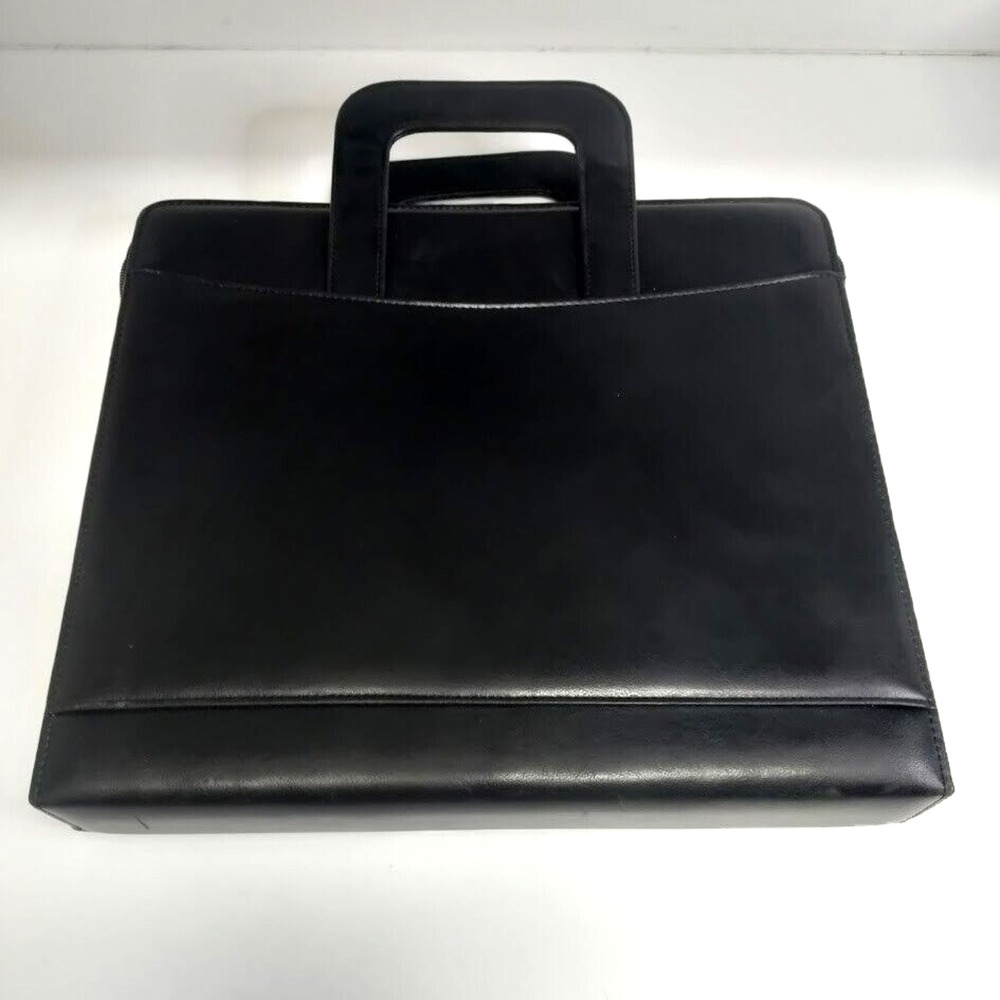 Franklin Planner Leather Nylon Padfolio Organizer w/Handles Black 7 Ring 13 x 11